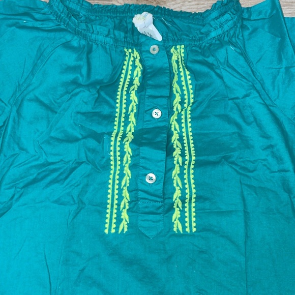 Crewcuts embroidered Teal Aqua Neon Green Embroidered Blouse Girl’s Small 6/7 - Picture 3 of 10